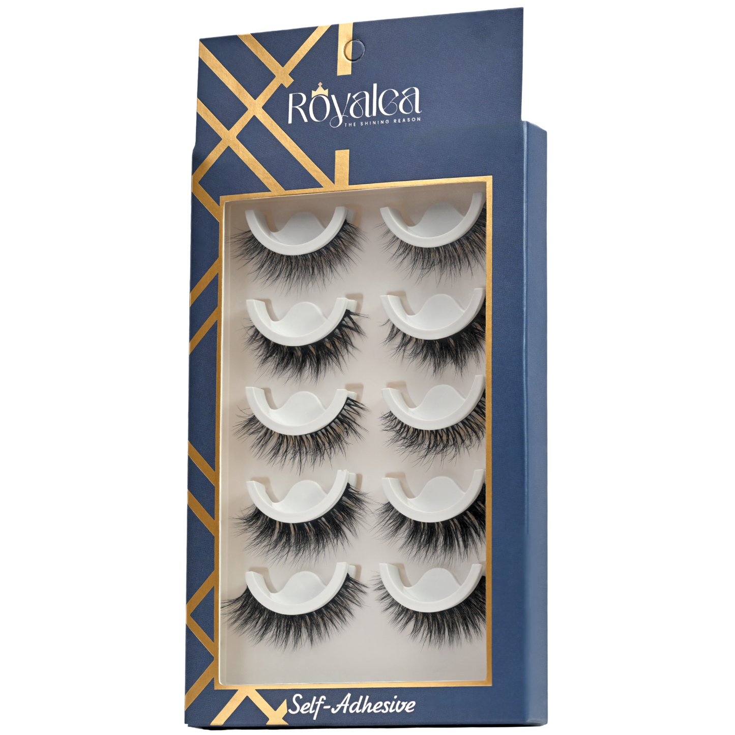 Royalea Vegan Self Adhesive Lashes – Mess-Free Reusable Cat Eye Strip Eyelashes, Lightweight Cruelty-Free Press On Strips, Expert-Quality Sustainable Lash Set for All-Day Glam (5 Pairs)